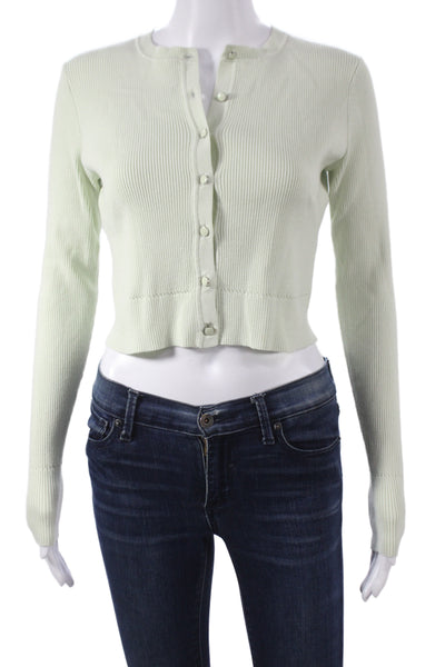 Toccin Womens Cardigan Green Long Sleeve Round Neck Rayon Size XS