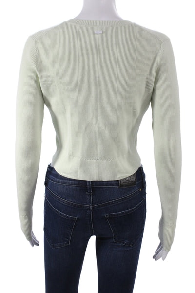 Toccin Womens Cardigan Green Long Sleeve Round Neck Rayon Size XS