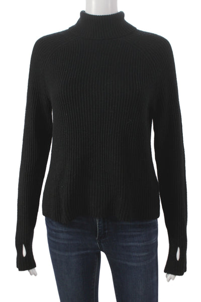 KaufmanFranco Womens Merino Wool Turtleneck Full Zip Sweater Black Size XS
