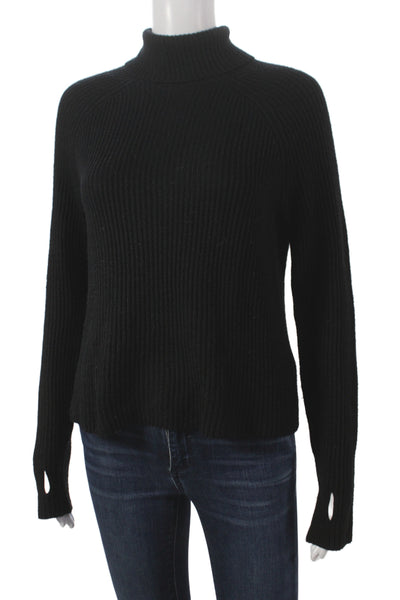 KaufmanFranco Womens Merino Wool Turtleneck Full Zip Sweater Black Size XS