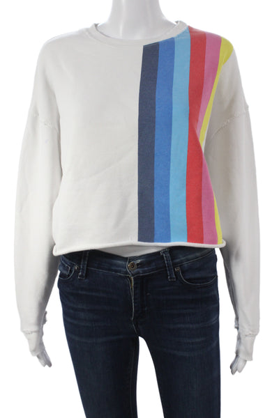 Re/Done Womens Pullover White Striped Crew Neck Size S
