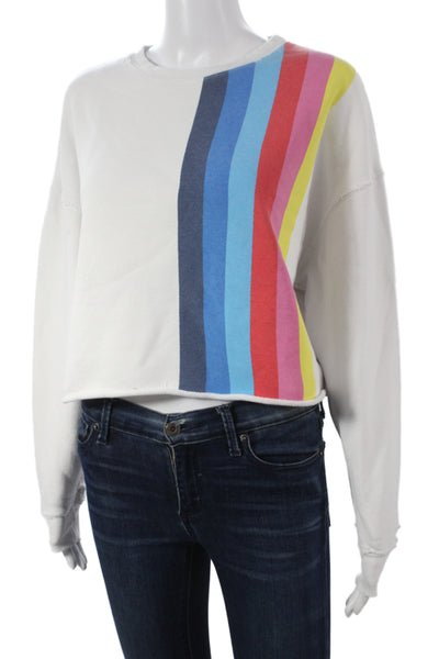 Re/Done Womens Pullover White Striped Crew Neck Size S
