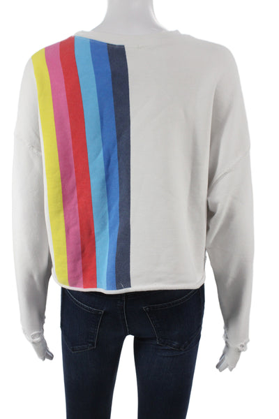 Re/Done Womens Pullover White Striped Crew Neck Size S