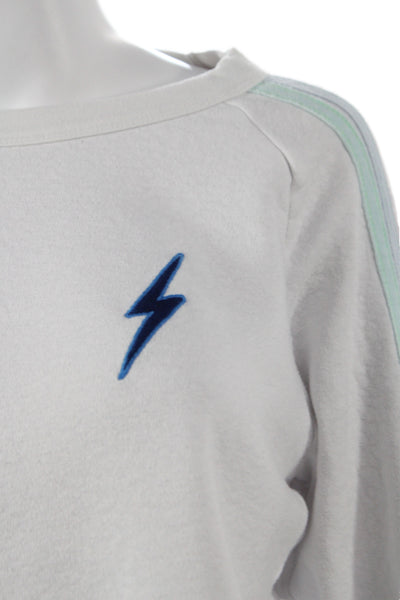 Aviator Nation Women Retro White Cotton Crew Neck Long Sleeve Pullover Size XS
