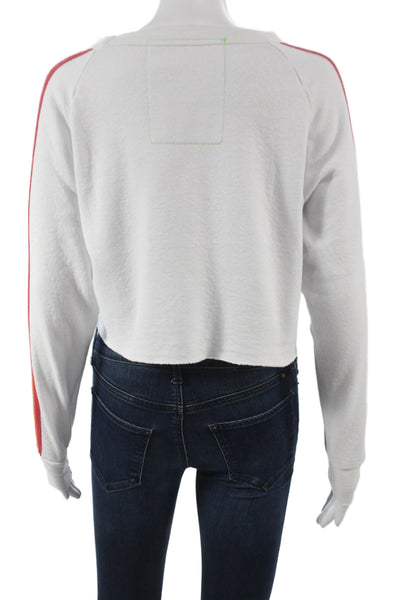 Aviator Nation Women Retro White Cotton Crew Neck Long Sleeve Pullover Size XS