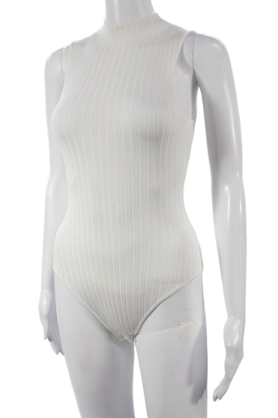 Toccin Womens Sleeveless One Piece Bodysuit White Acetate Modern Size XS