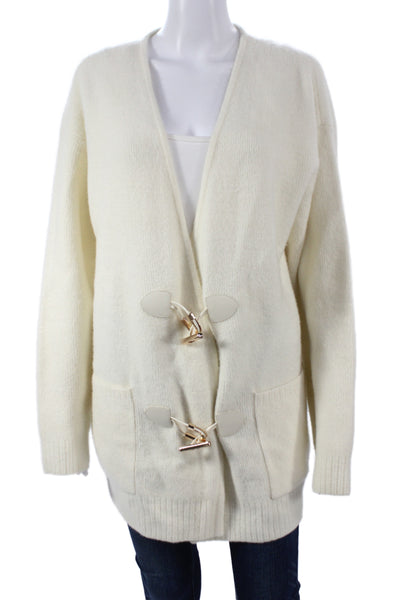 Toccin Women Ivory V-Neck Long Sleeve Cardigan Size L