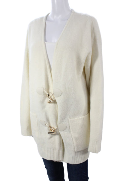 Toccin Women Ivory V-Neck Long Sleeve Cardigan Size L