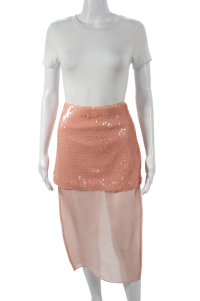 Toccin Women Straight Pencil Skirt Pink Solid Zip Knee Length Polyester Size 2