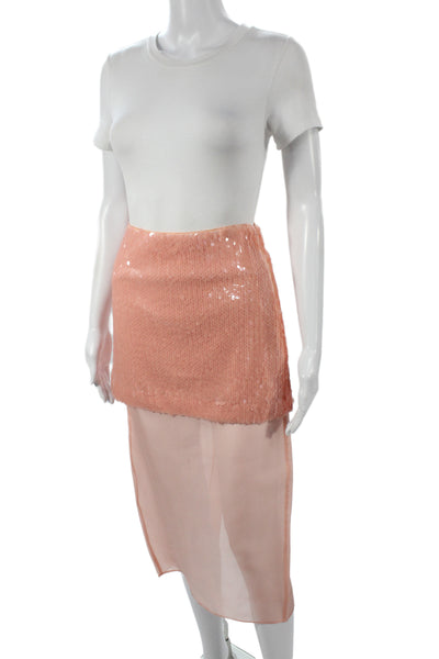 Toccin Women Straight Pencil Skirt Pink Solid Zip Knee Length Polyester Size 2