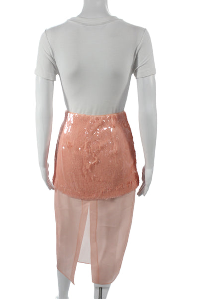 Toccin Women Straight Pencil Skirt Pink Solid Zip Knee Length Polyester Size 2