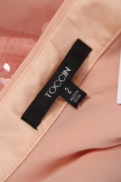 Toccin Women Straight Pencil Skirt Pink Solid Zip Knee Length Polyester Size 2