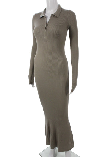 Toccin Womens Bodycon Sweater Dress Beige Collared Zip Long Sleeve Size XS