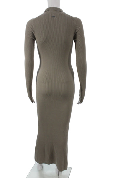 Toccin Womens Bodycon Sweater Dress Beige Collared Zip Long Sleeve Size XS