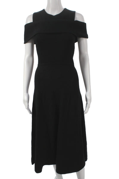 Toccin Womens Black Ribbed Knit Off Shoulder Fit & Flare Long Dress Size S
