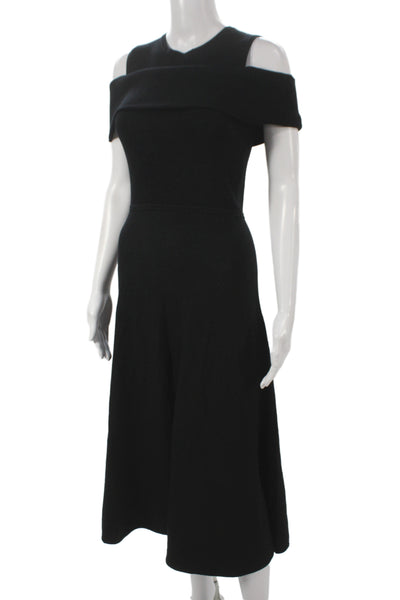 Toccin Womens Black Ribbed Knit Off Shoulder Fit & Flare Long Dress Size S