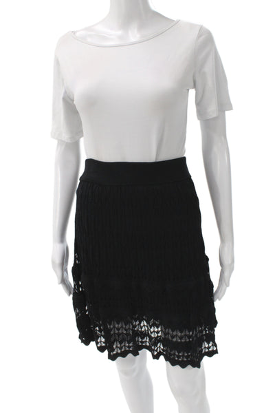Minnie Rose Womens A-Line Black Cotton Lace Skirt Knee Length Size S