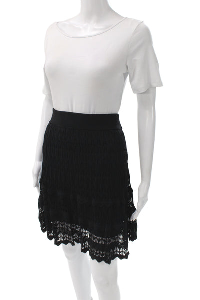 Minnie Rose Womens A-Line Black Cotton Lace Skirt Knee Length Size S