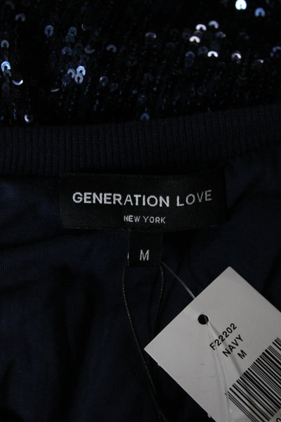 Generation Love Women Dark Blue Sequin Crew Neck Short Sleeve Blouse Size M