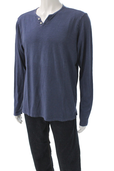 Joes Mens Long Sleeve Dark Blue Cotton Solid T-Shirt Size L