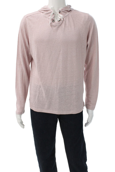 Robert Barakett Mens Henley Hoodie Pink Linen Nylon Long Sleeve Size L