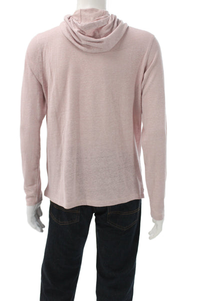 Robert Barakett Mens Henley Hoodie Pink Linen Nylon Long Sleeve Size L
