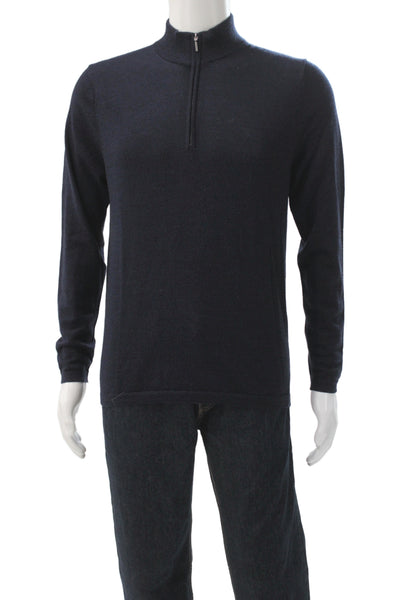 Patrick Assaraf Mens Mock Neck Zip Pullover Dark Blue Cotton Polyester Size M