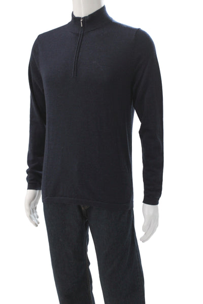 Patrick Assaraf Mens Mock Neck Zip Pullover Dark Blue Cotton Polyester Size M