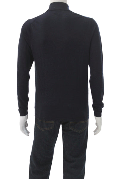 Patrick Assaraf Mens Mock Neck Zip Pullover Dark Blue Cotton Polyester Size M