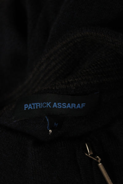 Patrick Assaraf Mens Mock Neck Zip Pullover Dark Blue Cotton Polyester Size M