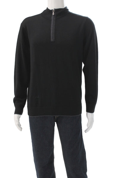 Raffi Mens Black Wool Mock Neck Zip Pullover Long Sleeve Size M