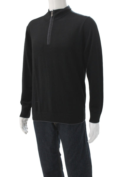 Raffi Mens Black Wool Mock Neck Zip Pullover Long Sleeve Size M