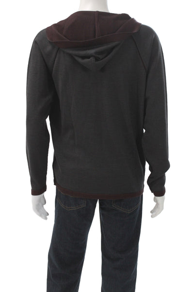 Robert Barakett Mens Pullover Hoodie V Neck Dark Gray Wool Blend Size L