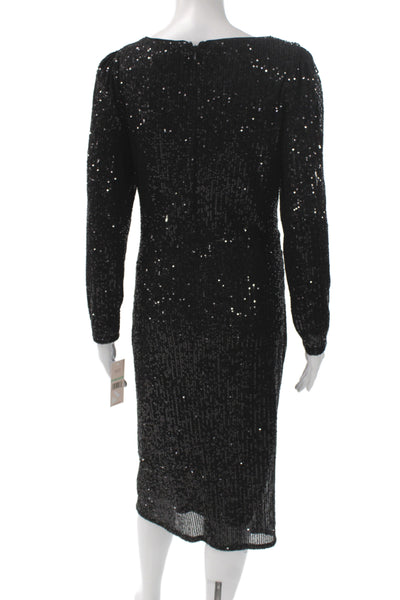 Nanette Nanette Lepore Womens Sheath Dress Black Long Sleeve Mid-Calf Size 8