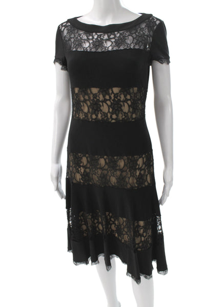 Joseph Ribkoff Women Sheath Dress Black Lace Short Sleeve Round Neck Size 8