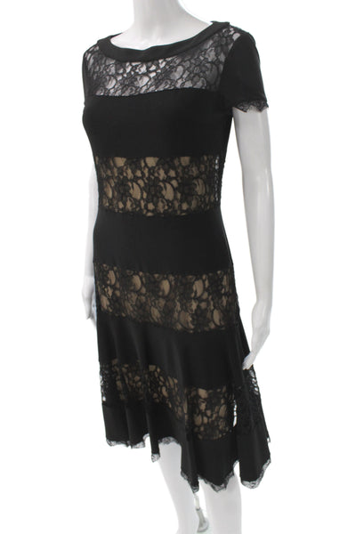 Joseph Ribkoff Women Sheath Dress Black Lace Short Sleeve Round Neck Size 8