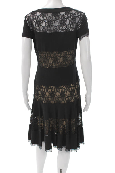 Joseph Ribkoff Women Sheath Dress Black Lace Short Sleeve Round Neck Size 8