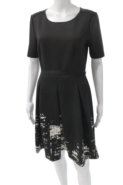 Elie Tahari Womens Fit & Flare Dress Black Short Sleeve Round Neck Size 8