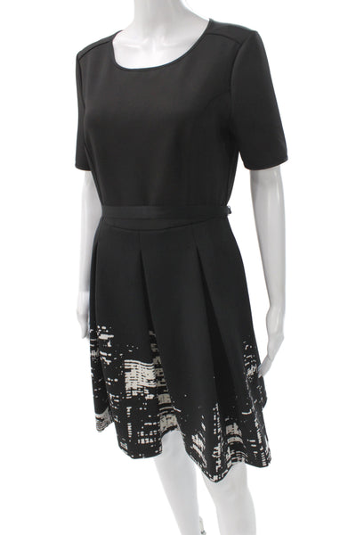 Elie Tahari Womens Fit & Flare Dress Black Short Sleeve Round Neck Size 8