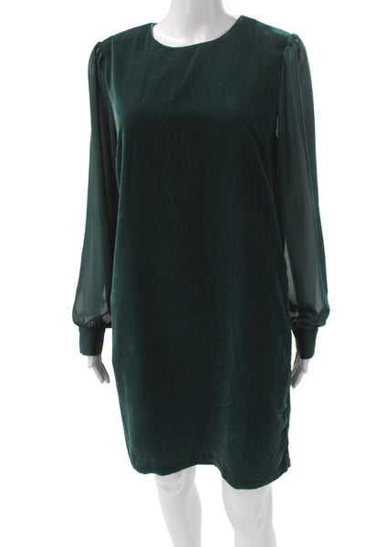 J Crew Womens Shift Dress Green Long Sleeve Knee Length Size 8