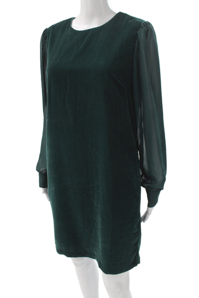 J Crew Womens Shift Dress Green Long Sleeve Knee Length Size 8