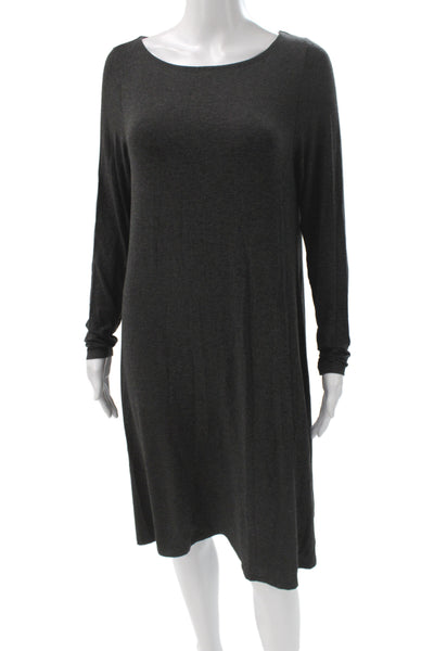 Eileen Fisher Womens Petite Shift Sweater Dress Dark Gray Long Sleeve Size S