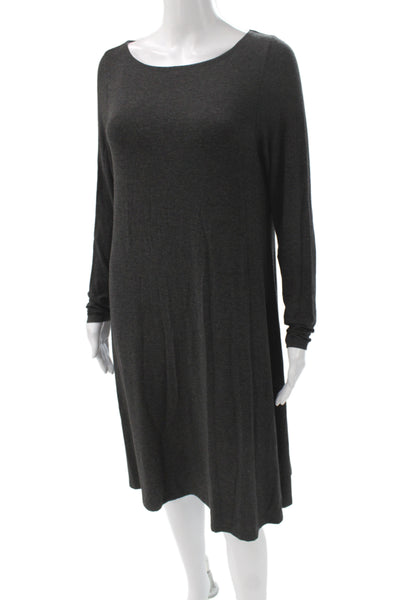 Eileen Fisher Womens Petite Shift Sweater Dress Dark Gray Long Sleeve Size S