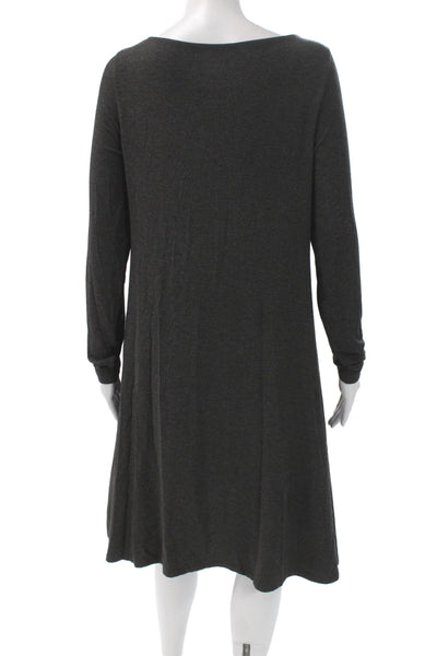 Eileen Fisher Womens Petite Shift Sweater Dress Dark Gray Long Sleeve Size S