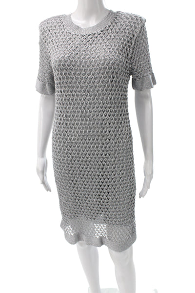 Milly Womens Sweater Dress Gray Short Sleeve Crew Neck Knee Length Size M