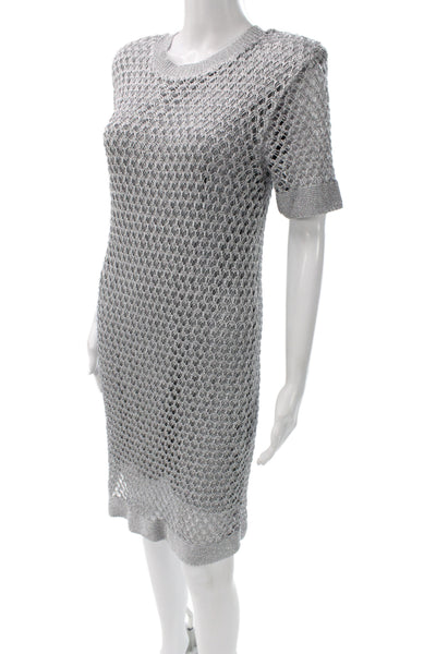 Milly Womens Sweater Dress Gray Short Sleeve Crew Neck Knee Length Size M