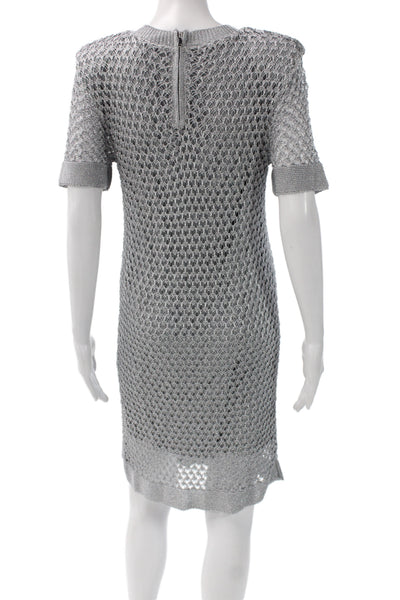 Milly Womens Sweater Dress Gray Short Sleeve Crew Neck Knee Length Size M