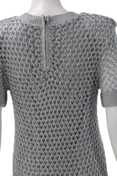 Milly Womens Sweater Dress Gray Short Sleeve Crew Neck Knee Length Size M