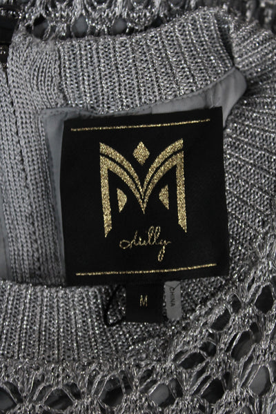 Milly Womens Sweater Dress Gray Short Sleeve Crew Neck Knee Length Size M