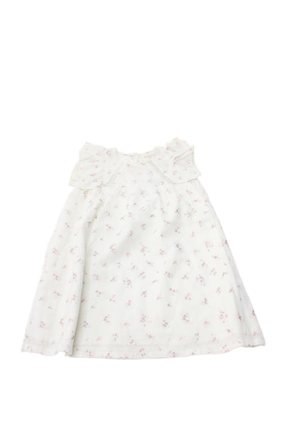 Louis Louise Girls Lace Trim Crew Neck Floral Dress White Pink Cotton Size 18M